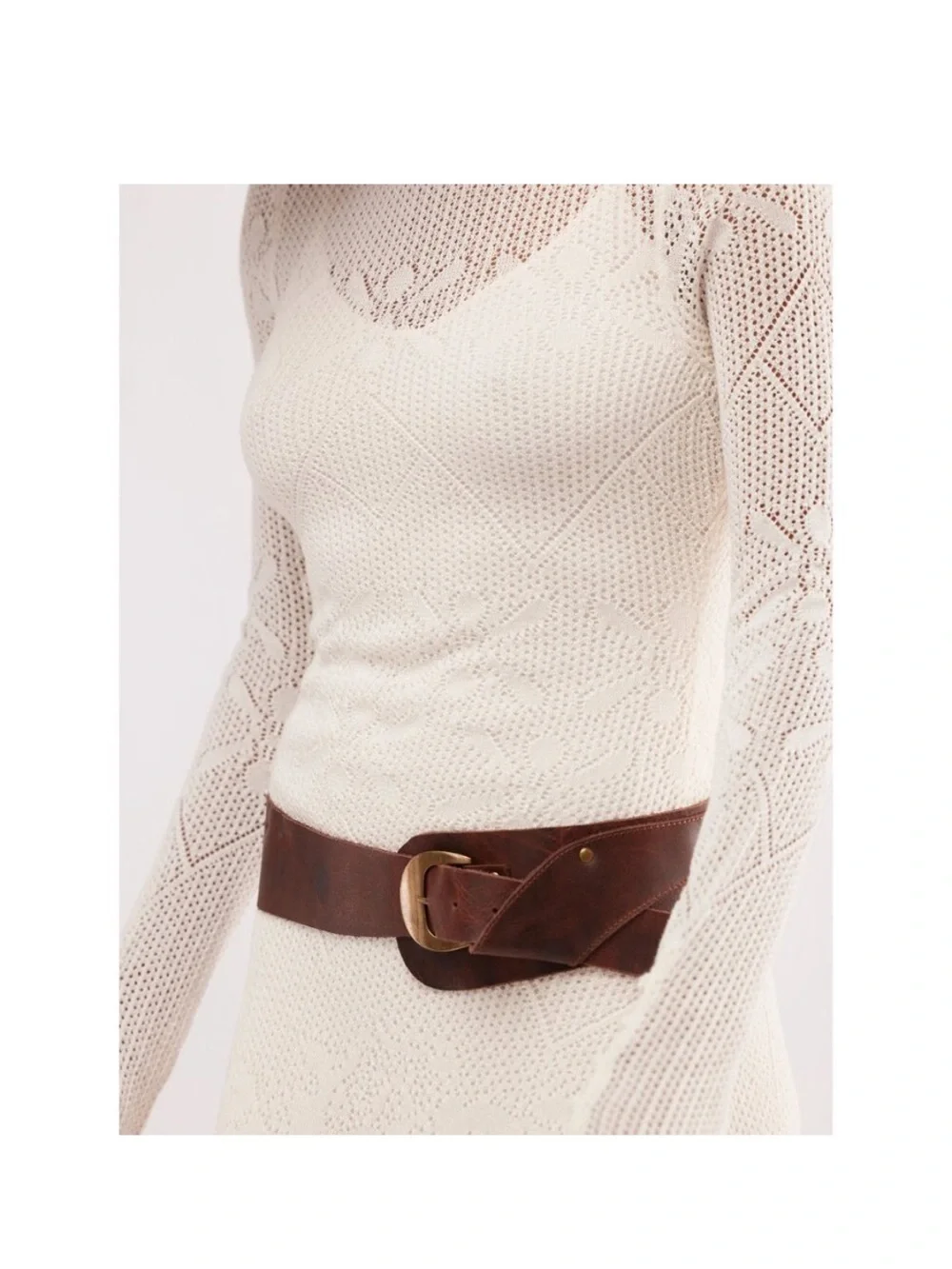 NWT Free People Wide Brown Leather Waist Belt with Brass Buckle S\M boho